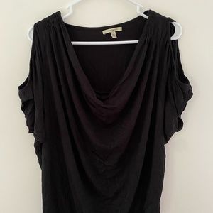Bordeaux black open shoulder cowl neck draped top